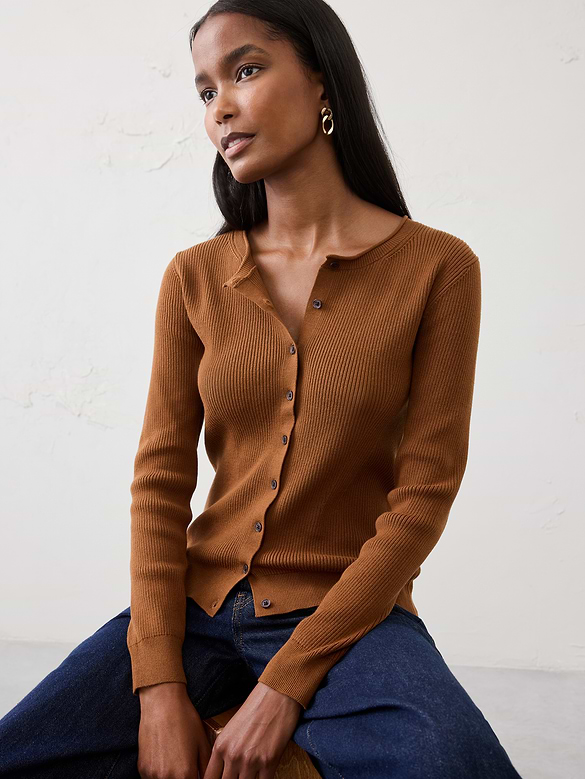 Cotton Ribbed Cardigan Sweater