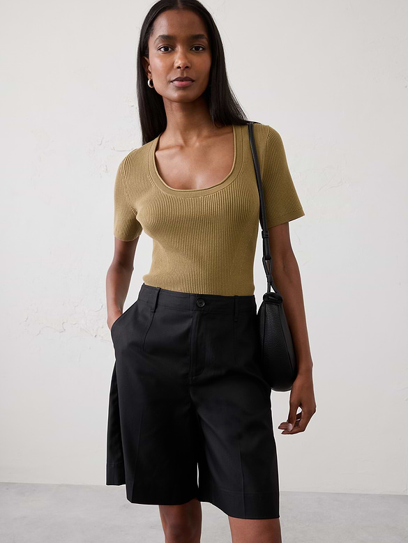 Ribbed Scoop-Neck Sweater
