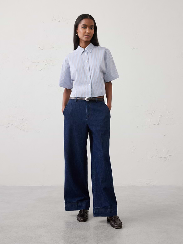 Wide-Leg Mid-Rise Cuffed Jean