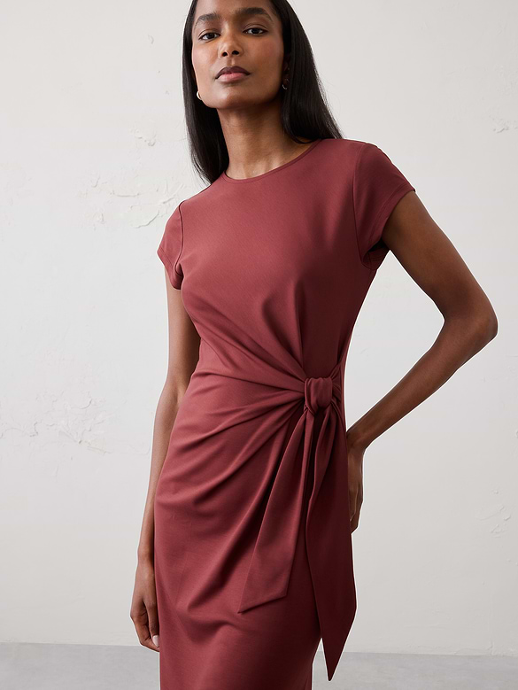 Side-Tie Knit Midi Dress