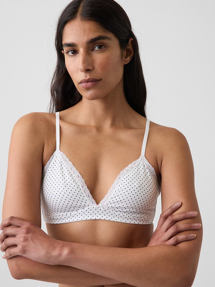 L'image numéro 3 présente Soutien-gorge léger à bonnets triangulaires en coton biologique extensible PureDouceur à bordure en dentelle