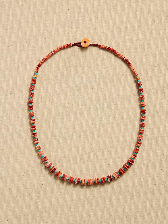 Archive Orange And Turquoise Beaded Matinee Necklace