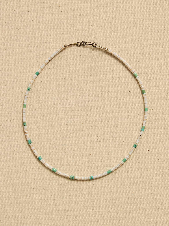 Archive White And Turquoise Beaded Collar Necklace