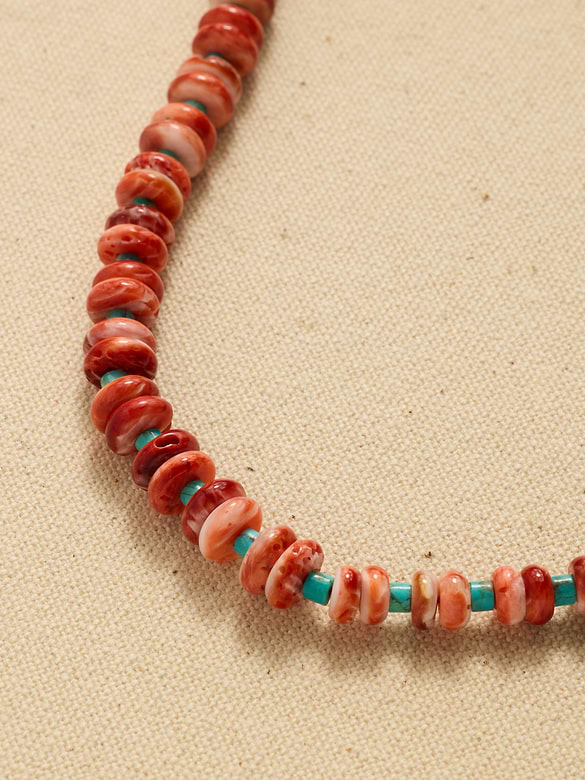 Archive Orange And Turquoise Beaded Matinee Necklace