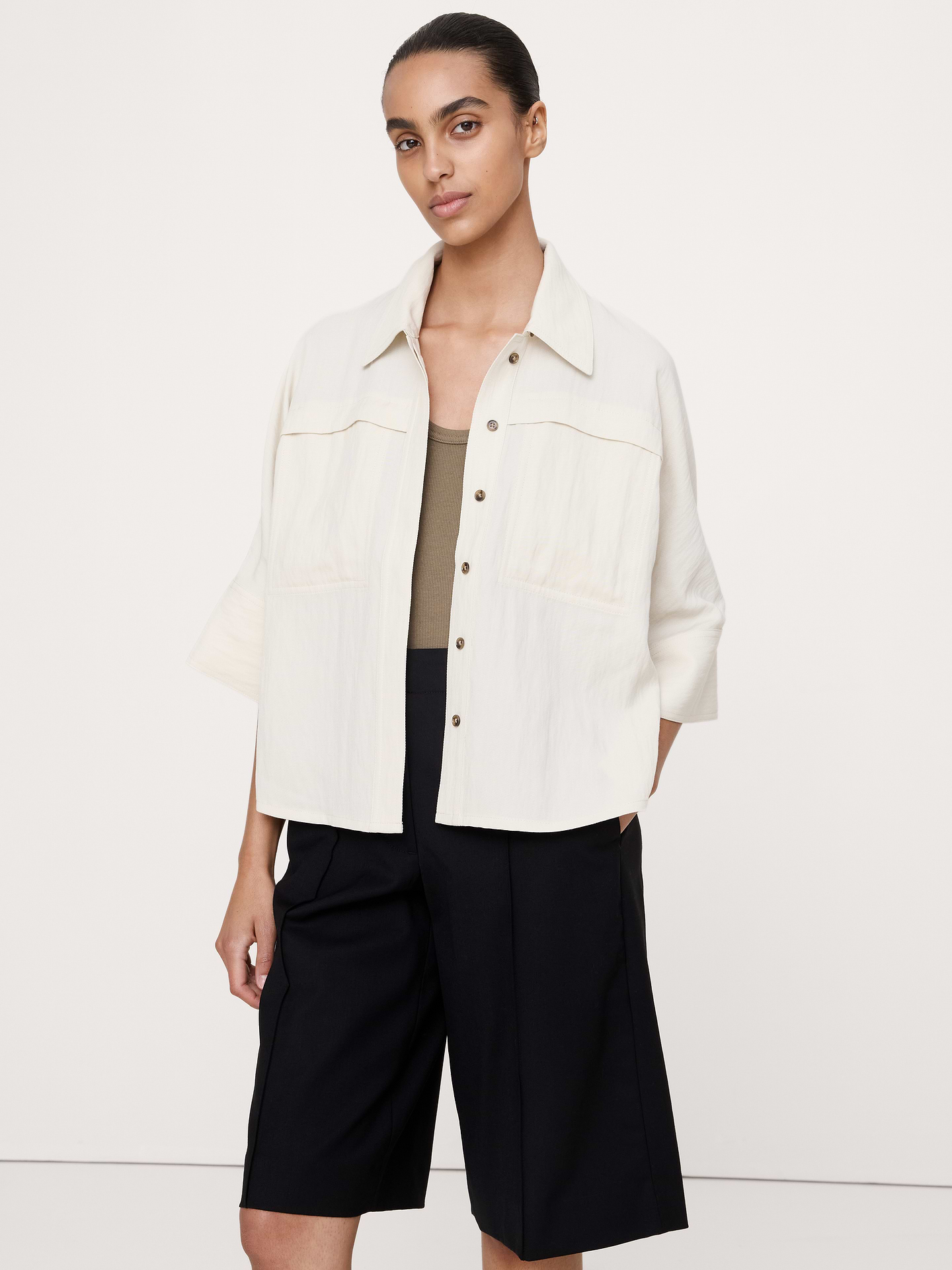 Image number 1 showing, Drapey Twill Shirt Jacket