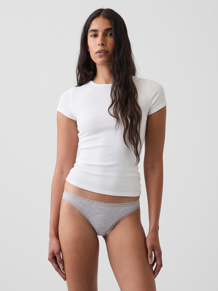 Image number 1 showing, SoftMade Organic Stretch Cotton Lace-Trim Bikini