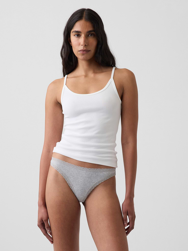 Image number 1 showing, SoftMade Organic Stretch Cotton Lace-Trim Thong