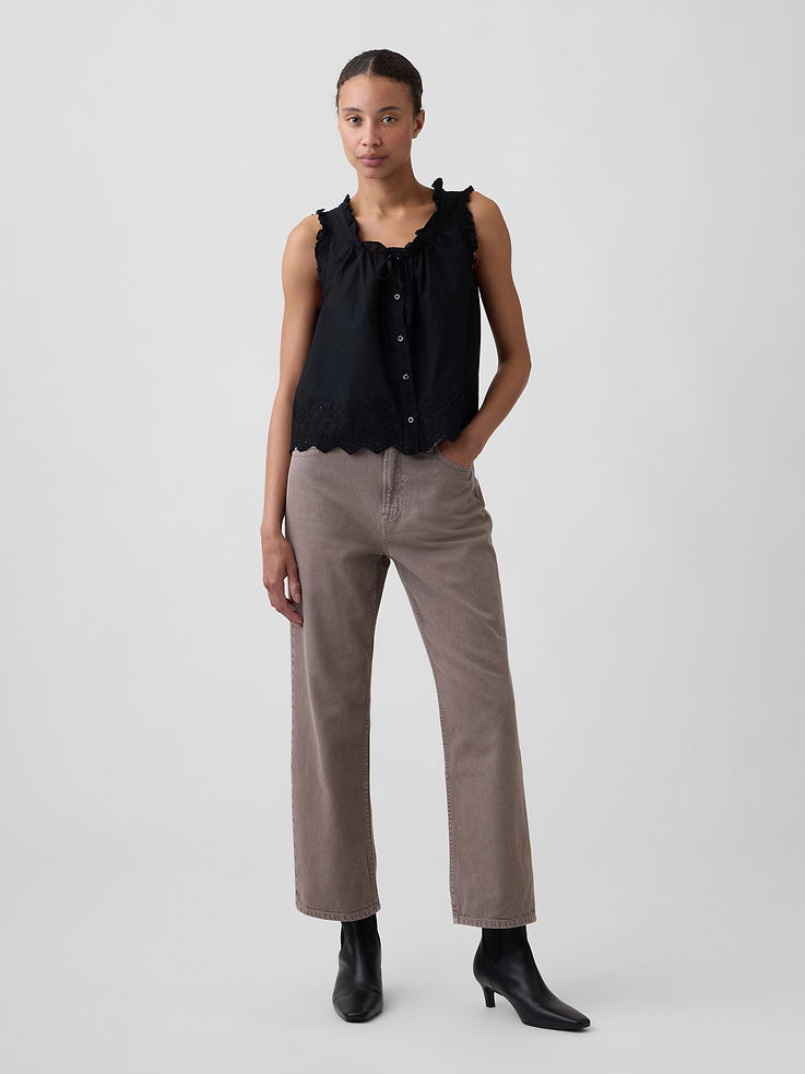 Image number 1 showing, Low Slung Relaxed Straight Crop Jeans