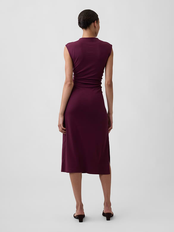 Modern Ribbed Sleeveless Mockneck Midi Dress