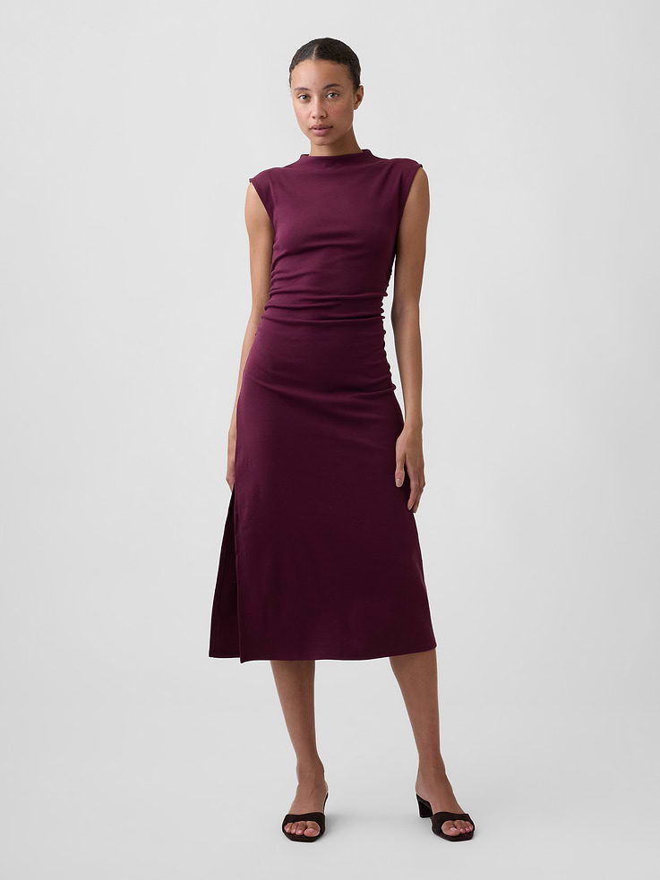 Image number 1 showing, Modern Ribbed Sleeveless Mockneck Midi Dress