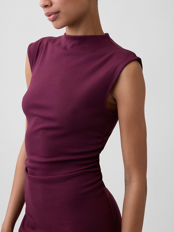 Modern Ribbed Sleeveless Mockneck Midi Dress