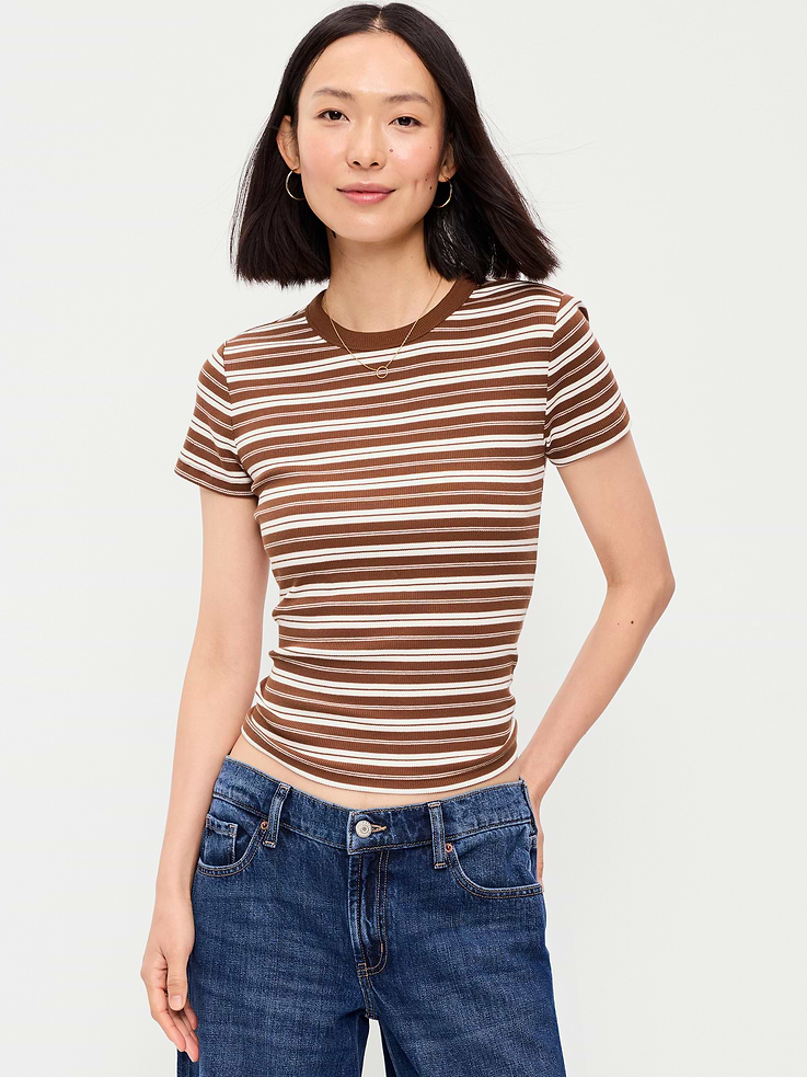 Image number 1 showing, Snug Crew-Neck Ribbed T-Shirt