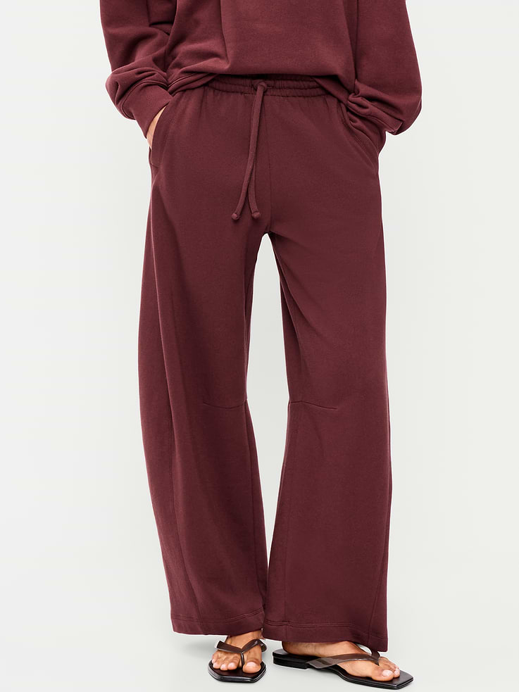 L'image numéro 2 présente Pantalon coupe baril PurConfort en coton ouaté à taille mi-basse