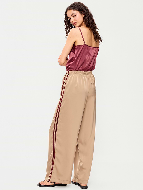 High-Waisted Satin Track Pants