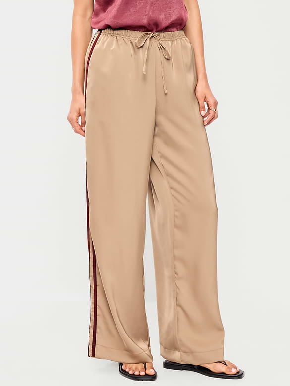 High-Waisted Satin Track Pants