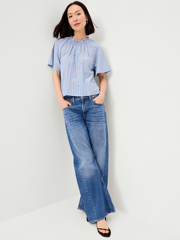 Loose Short-Sleeve Striped Top