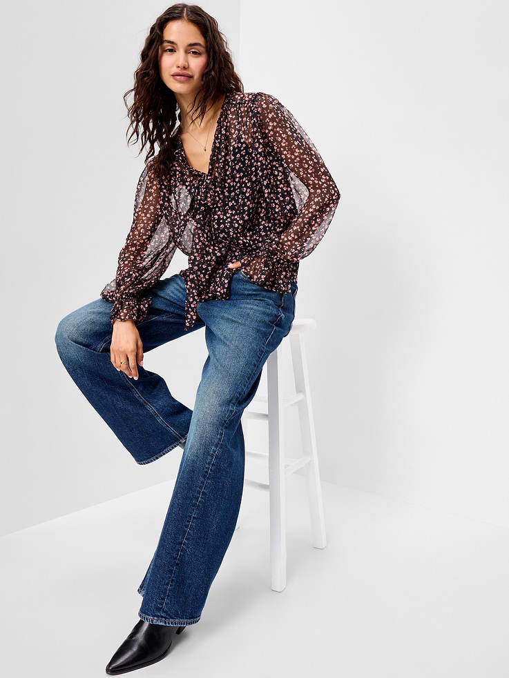 Image number 3 showing, Chiffon Semi-Sheer Tie-Front Top