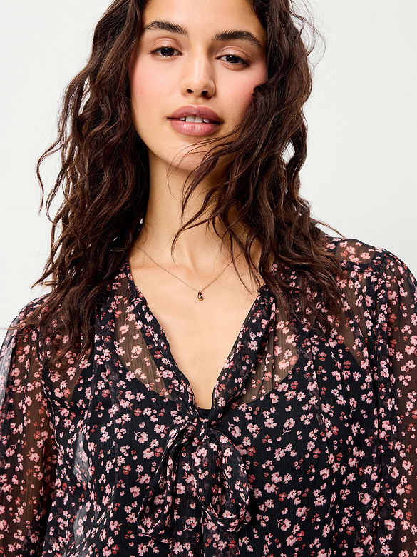 Chiffon Semi-Sheer Tie-Front Top