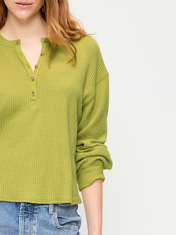 Long-Sleeve Crew-Neck Henley T-Shirt