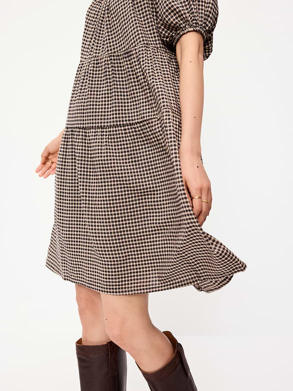Puff-Sleeve Smocked Mini Swing Dress