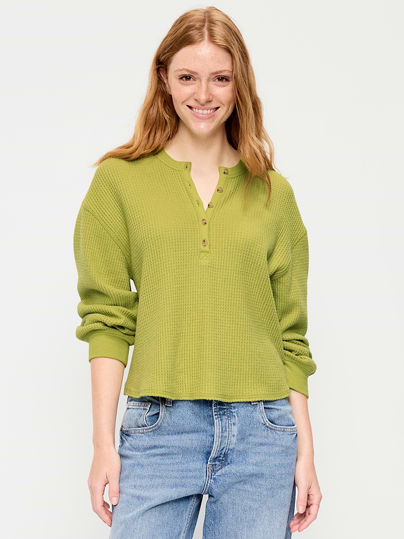 Long-Sleeve Crew-Neck Henley T-Shirt