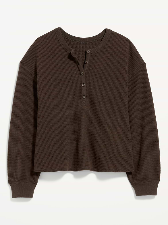 Long-Sleeve Crew-Neck Henley T-Shirt