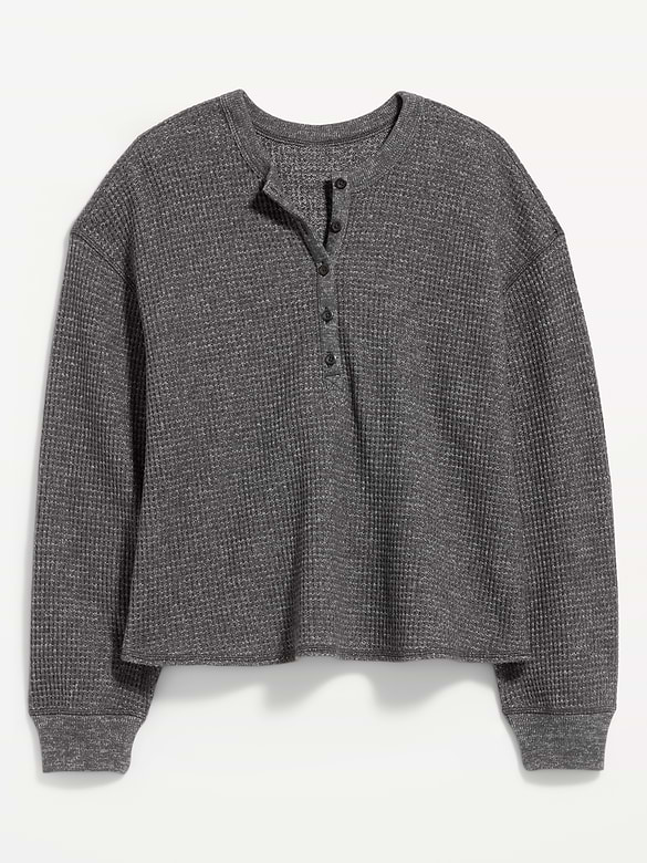 Long-Sleeve Crew-Neck Henley T-Shirt