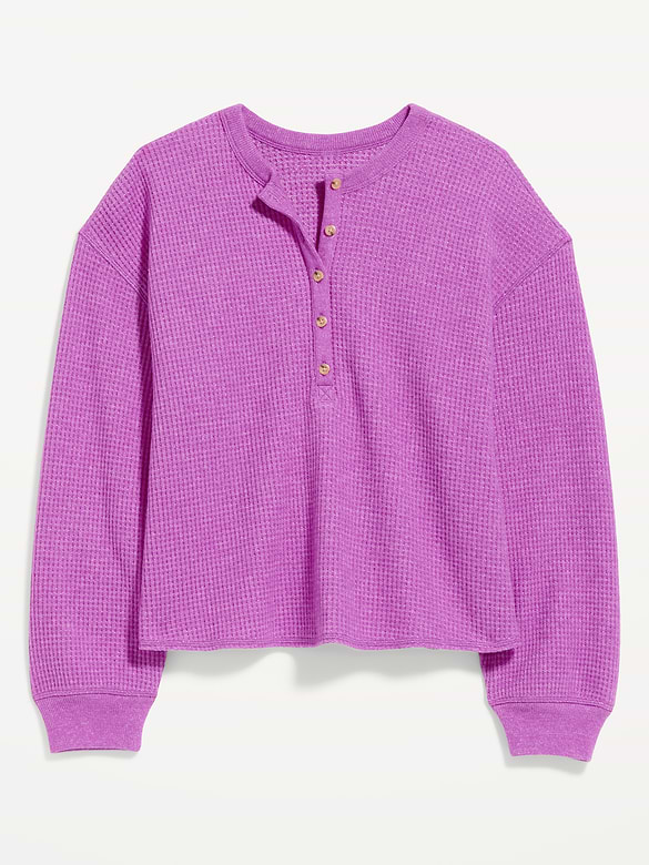 Long-Sleeve Crew-Neck Henley T-Shirt
