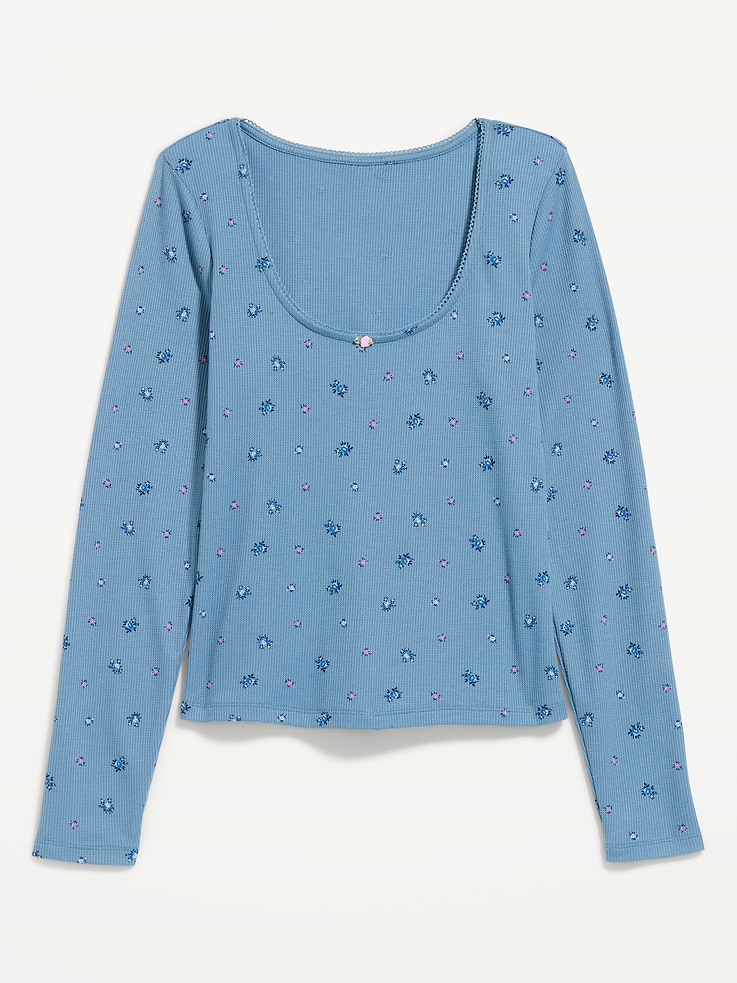 Image number 3 showing, Waffle-Textured Long-Sleeve Pajama Top