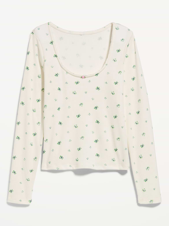 Waffle-Textured Long-Sleeve Pajama Top