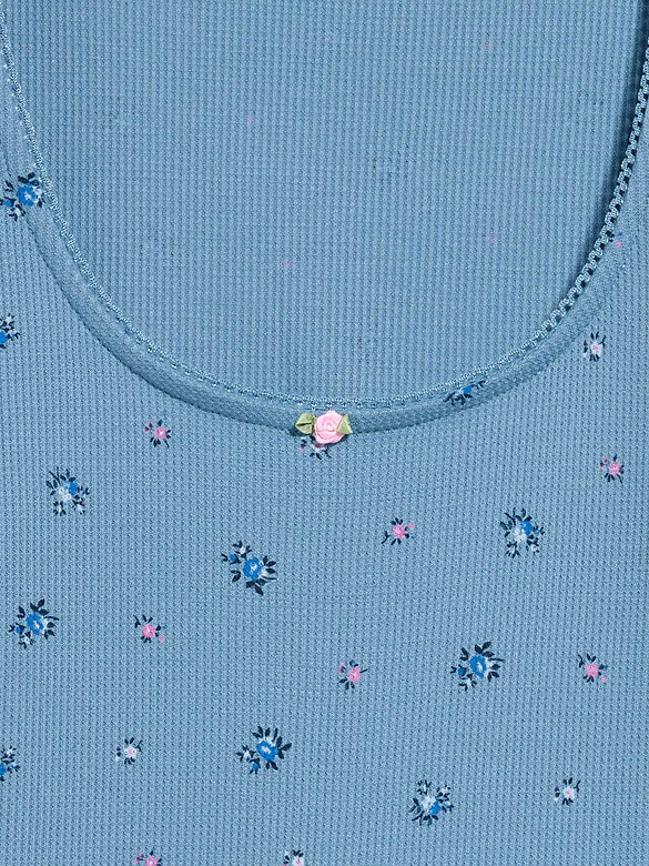 Waffle-Textured Long-Sleeve Pajama Top