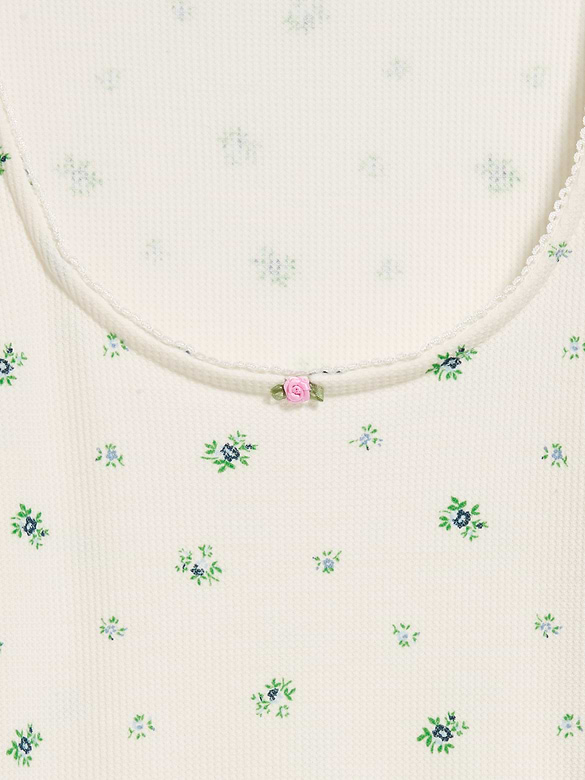 Waffle-Textured Long-Sleeve Pajama Top