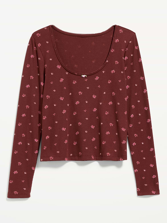 Waffle-Textured Long-Sleeve Pajama Top