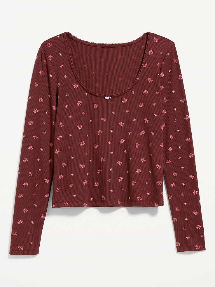 Image number 5 showing, Waffle-Textured Long-Sleeve Pajama Top