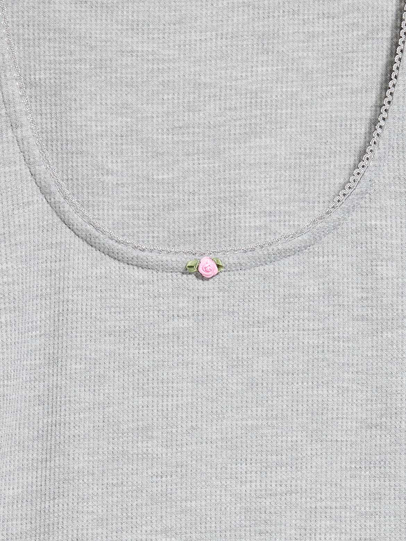 Waffle-Textured Long-Sleeve Pajama Top