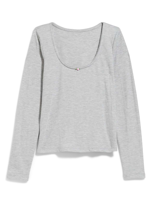 Waffle-Textured Long-Sleeve Pajama Top
