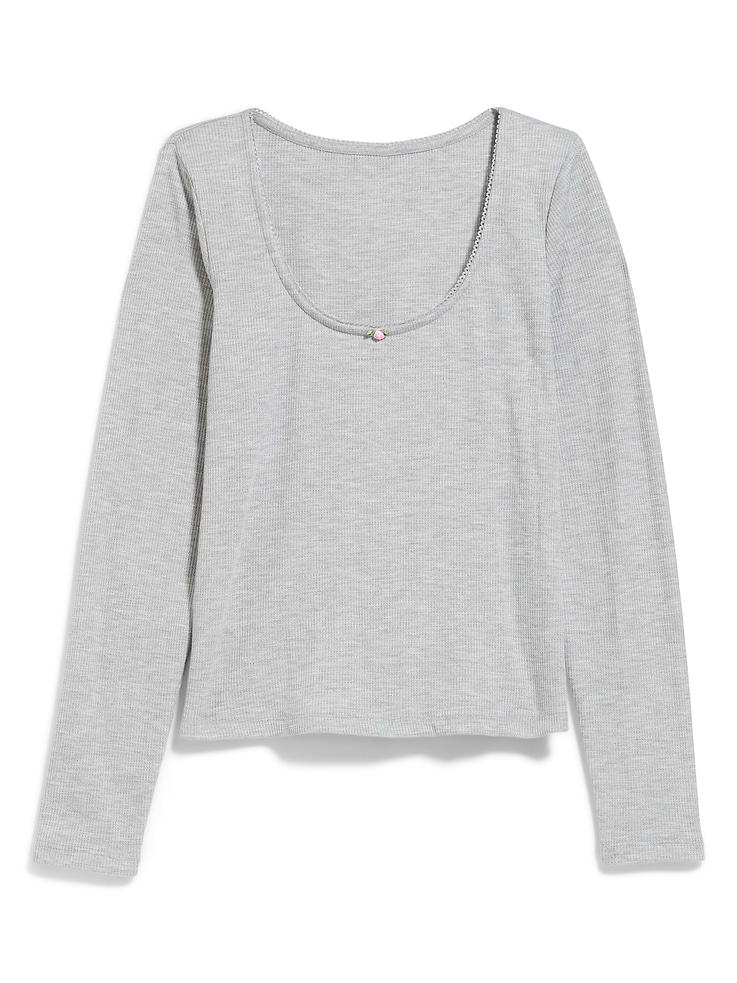Image number 5 showing, Waffle-Textured Long-Sleeve Pajama Top