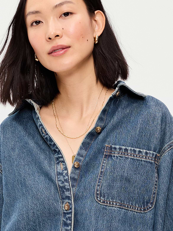 Oversized Boyfriend Button-Down Jean Shirt
