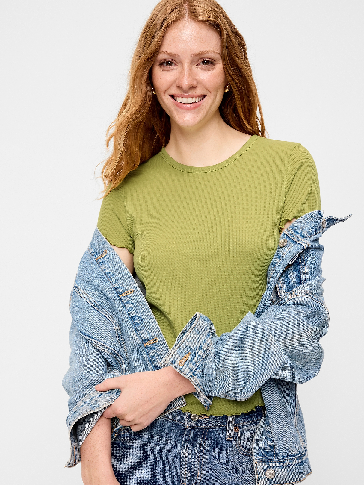 Fitted Waffle-Knit Cropped T-Shirt | Old Navy