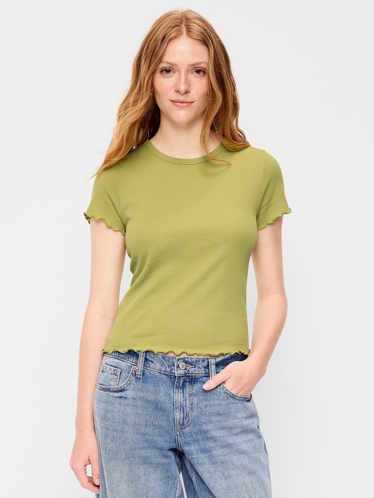 Fitted Waffle-Knit Cropped T-Shirt | Old Navy