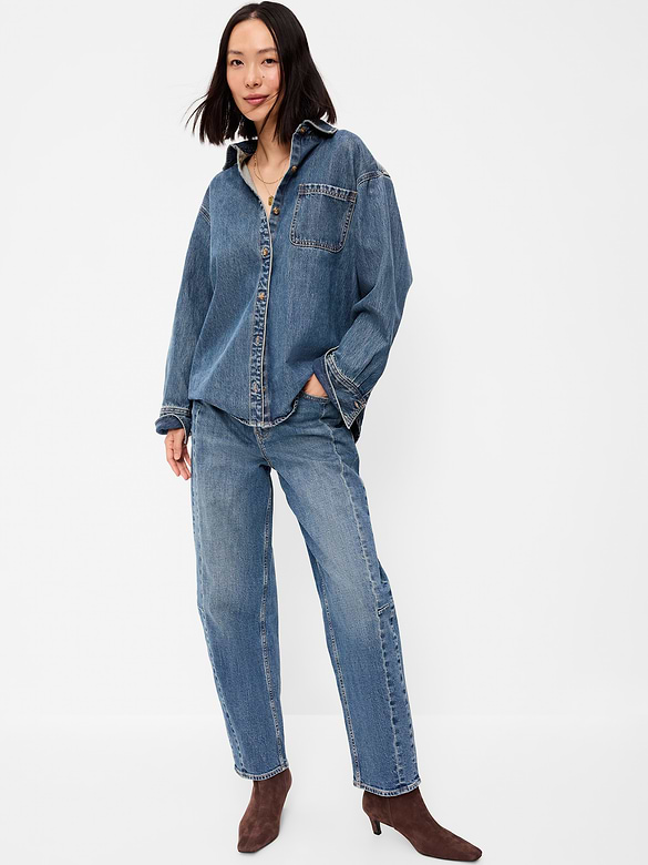 Oversized Boyfriend Button-Down Jean Shirt
