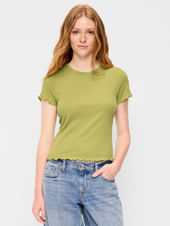Fitted Waffle-Knit Cropped T-Shirt
