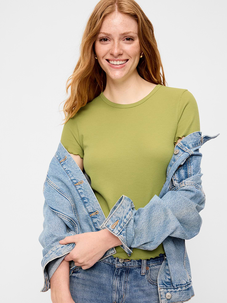 Image number 3 showing, Fitted Waffle-Knit Cropped T-Shirt