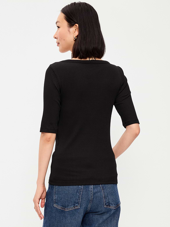 Scoop-Neck Fitted Henley Top