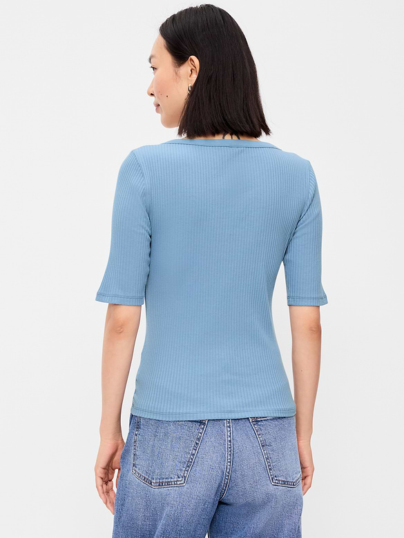Scoop-Neck Fitted Henley Top