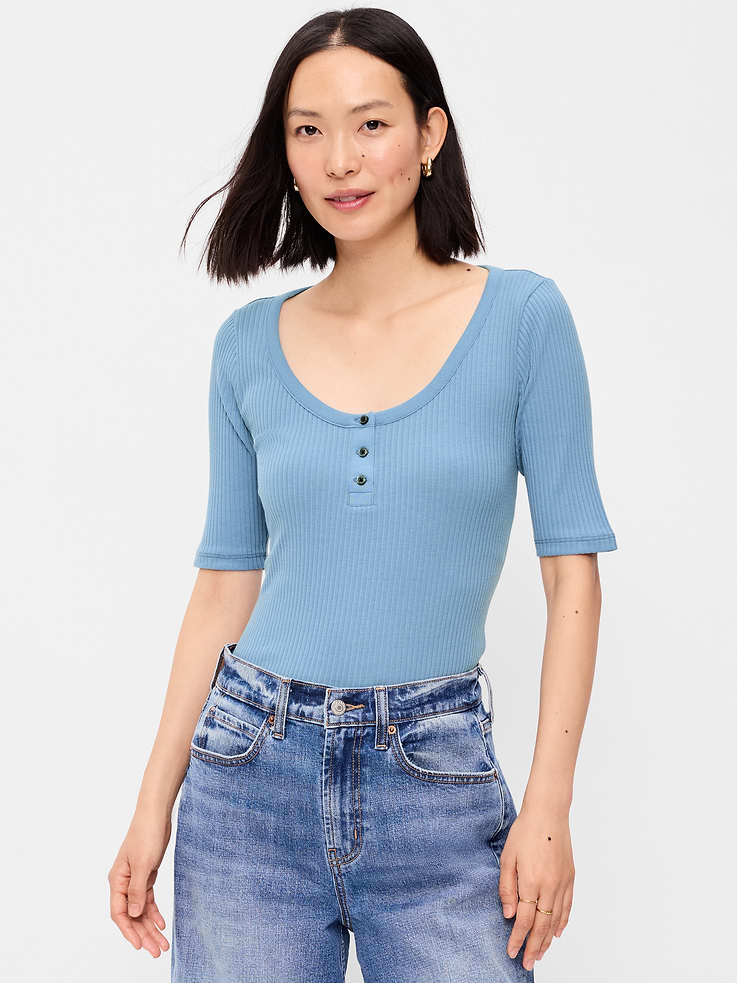 Image number 1 showing, Scoop-Neck Fitted Henley Top