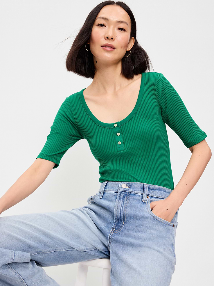 Image number 3 showing, Scoop-Neck Fitted Henley Top