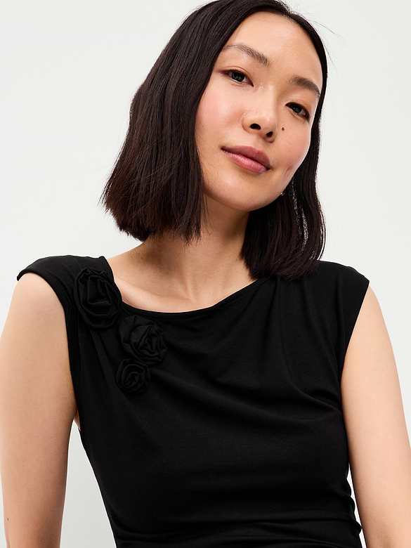 Gathered-Shoulder Rosette Top