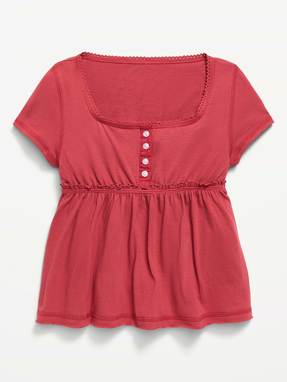 Short-Sleeve Henley Top for Girls
