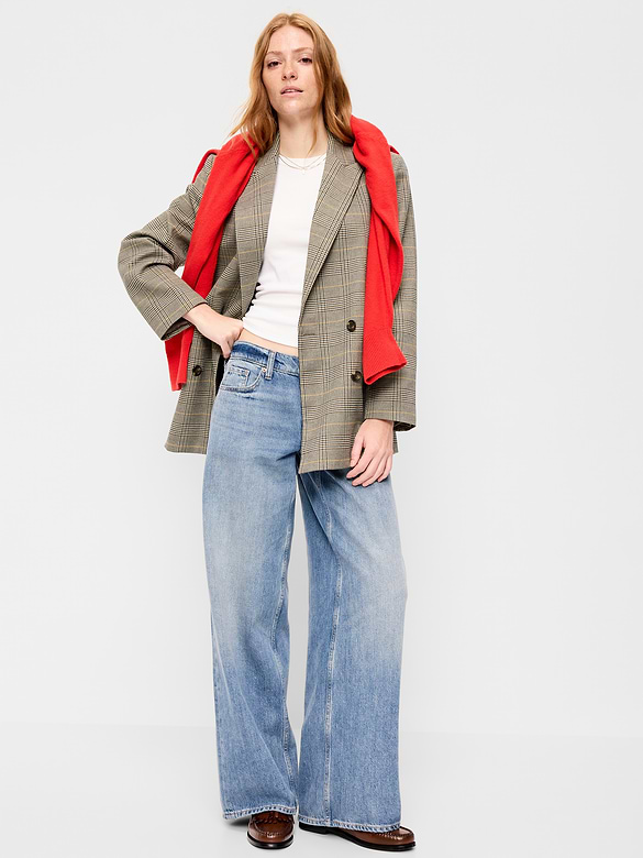 Oversized Twill Double-Breasted Blazer
